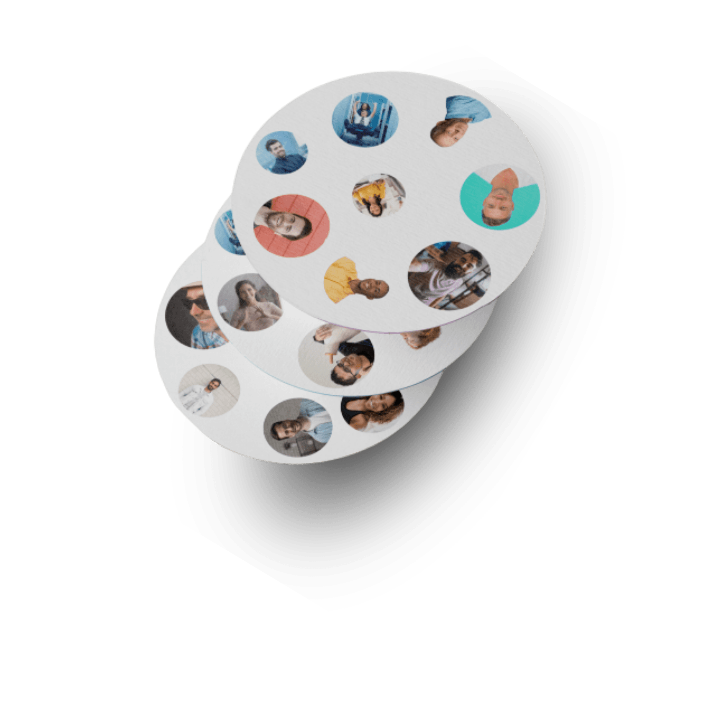 Two PairPops game discs showing circular photo slots arranged around each disc