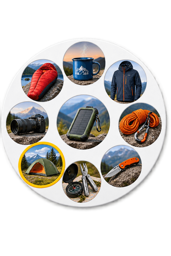 Ridgeview PairPops Card B showing eight different product images, with the same tent image highlighted as the matching image shared with Card A.